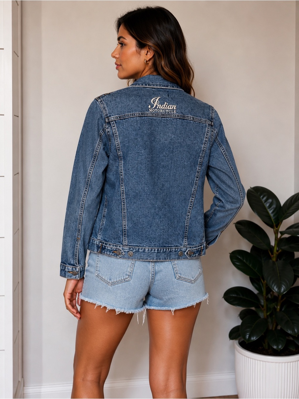 Indian Motorcycle Embroidered Denim Jacket | Classic Blue Trucker | Size M